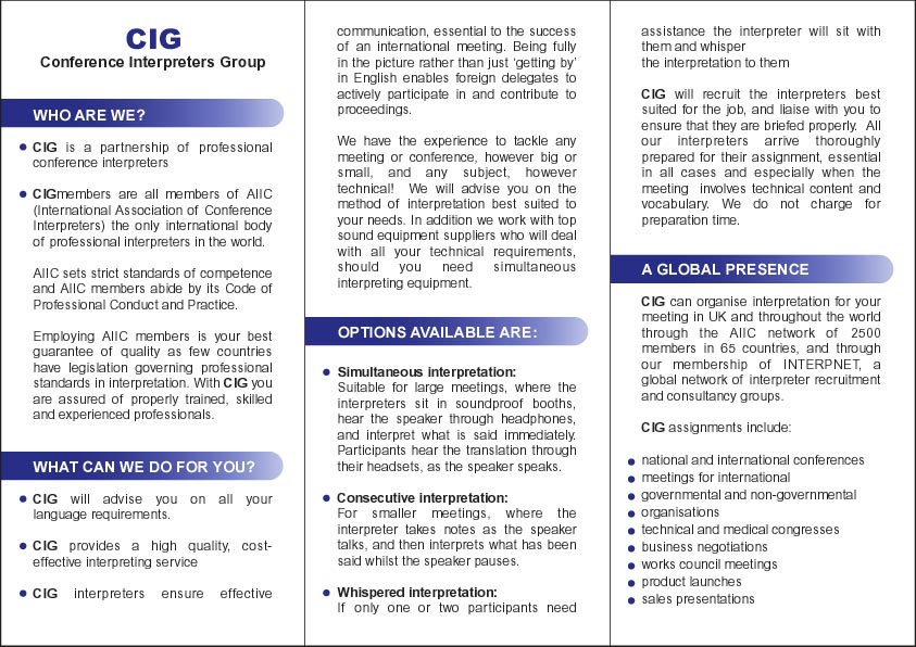 Inside pages for CIG leaflet design
