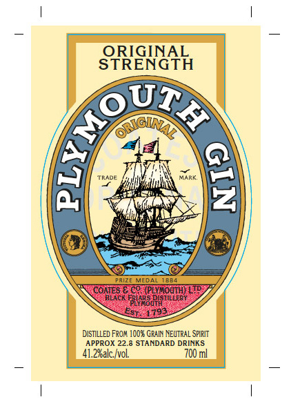 Plymouth Gin bottle label design artwork.